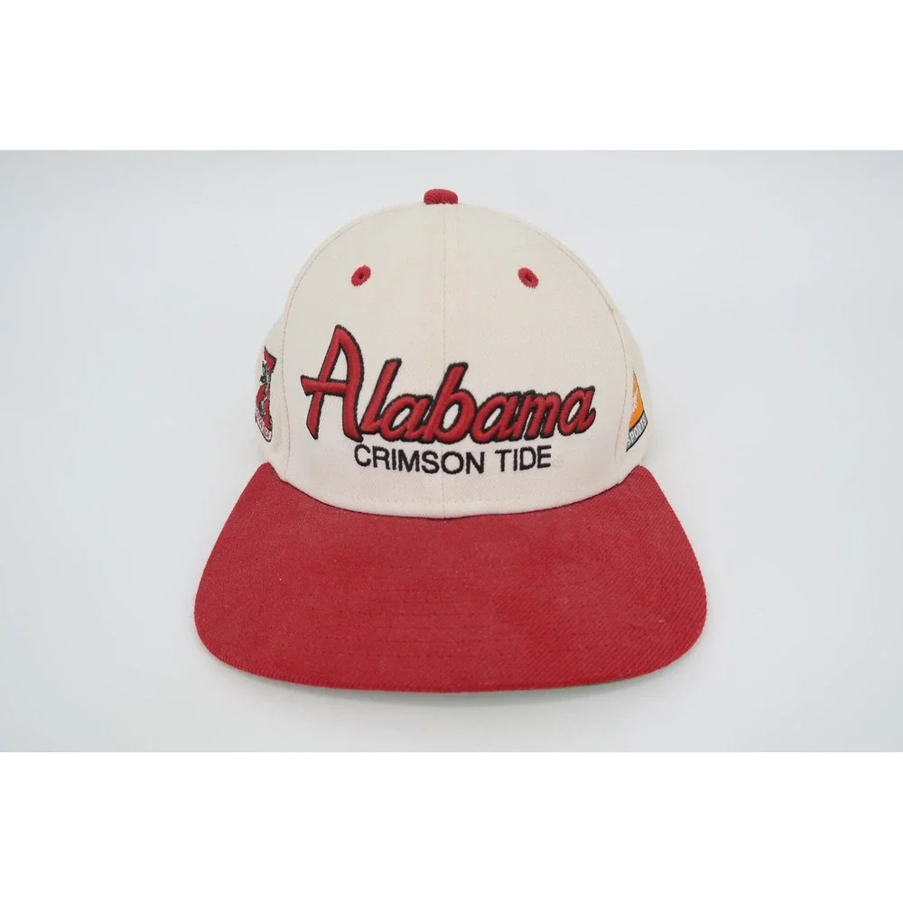 Vintage Nike Alabama Crimson Tide Script Hat Mens OSFA Cream Red Snapback Cap